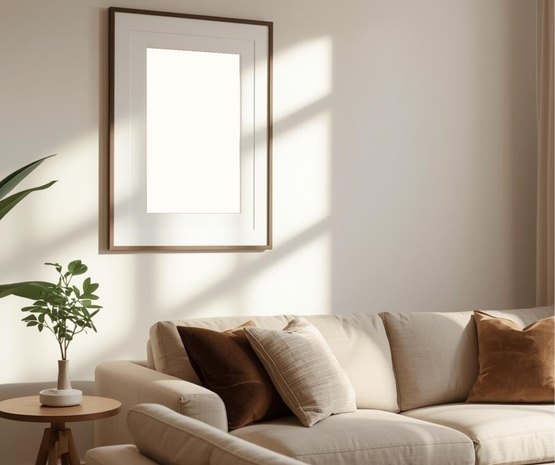 Modern living room framed vertical art